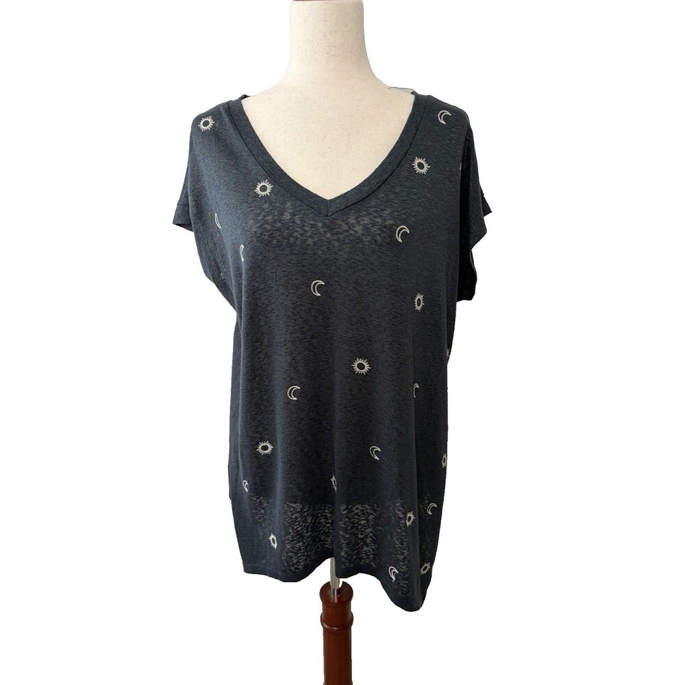 Bobeau Women’s 2X Charcoal Sun Moon Print V-Neck Tunic Top Plus Witchy Boho